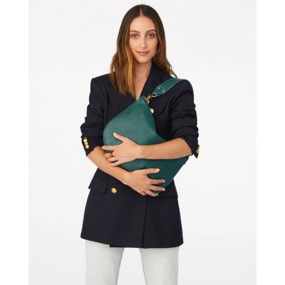 Clare V. Moyen Messenger Convertible Bag NWT Deep Sea Pebble Leather Green - Picture 2 of 7